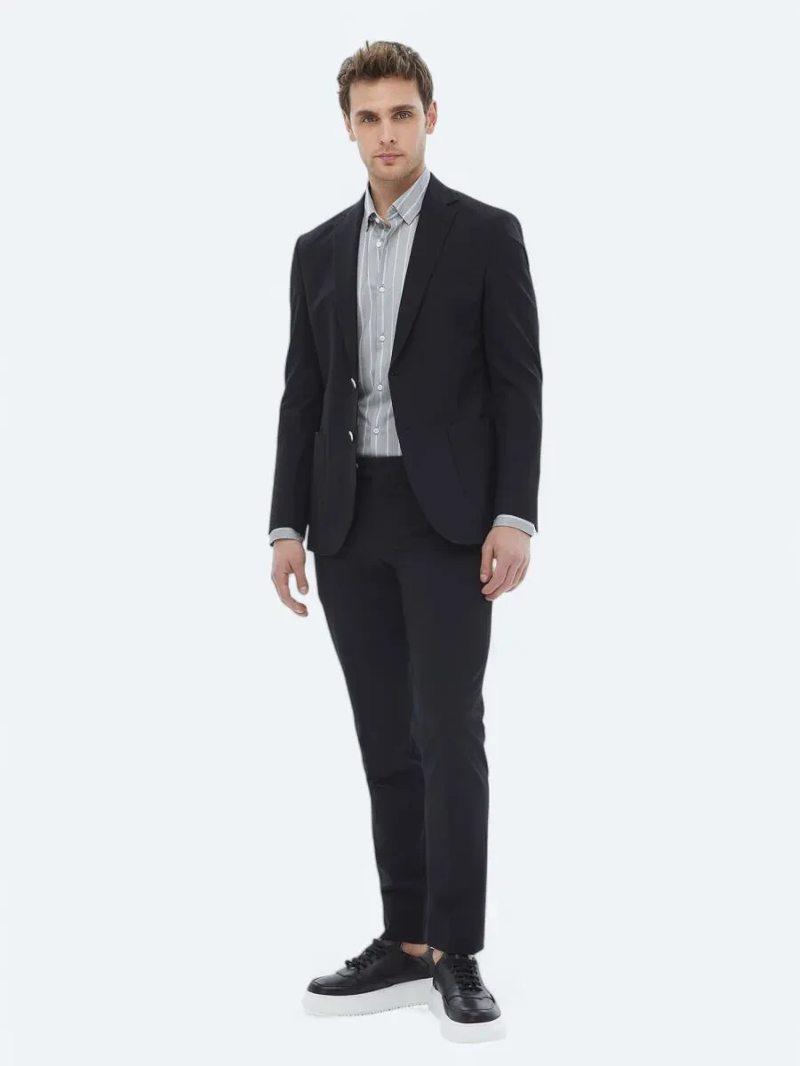 Black Plain Modern Fit Suit - 3