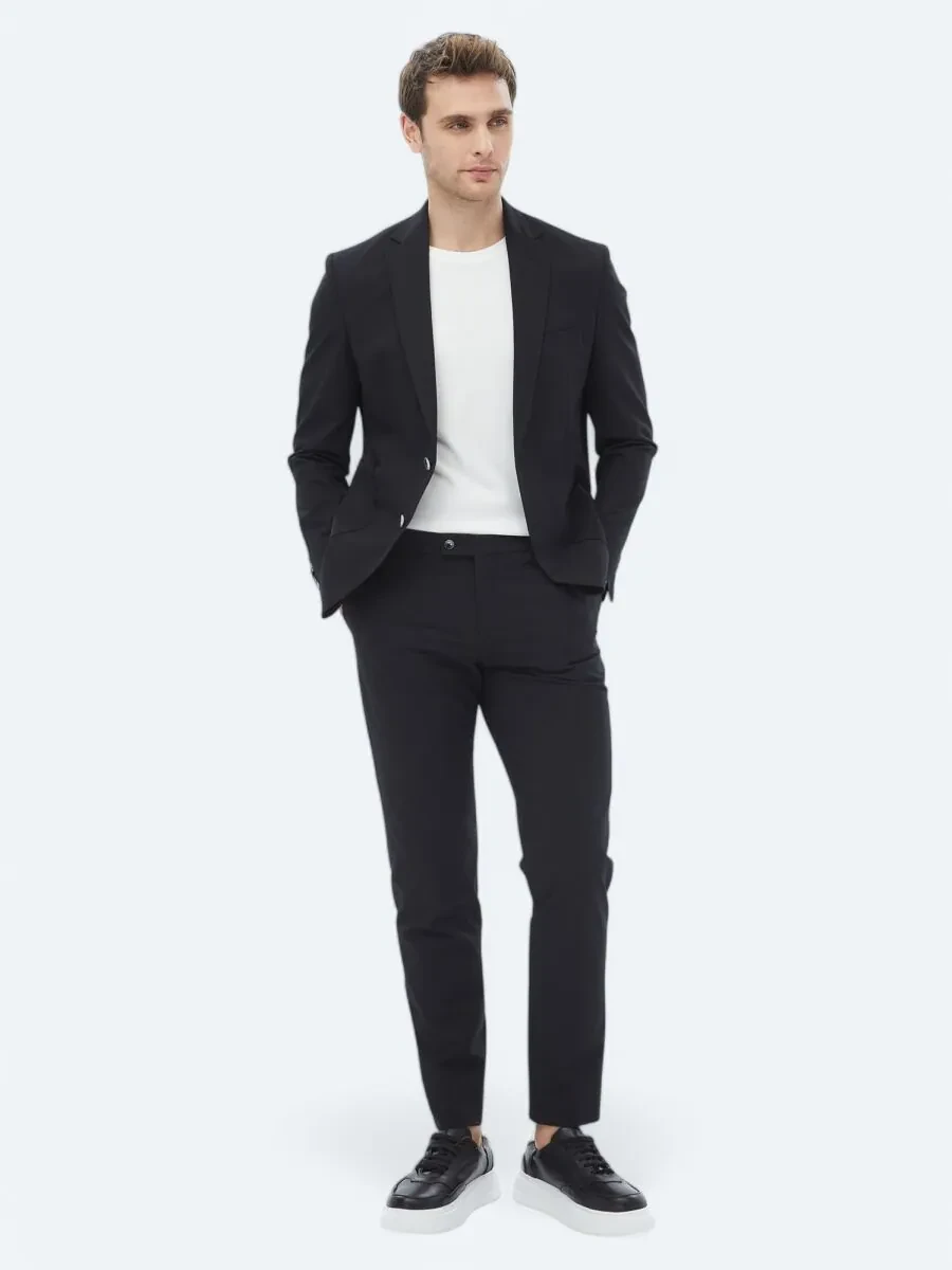 Black Plain Modern Fit Suit - 5