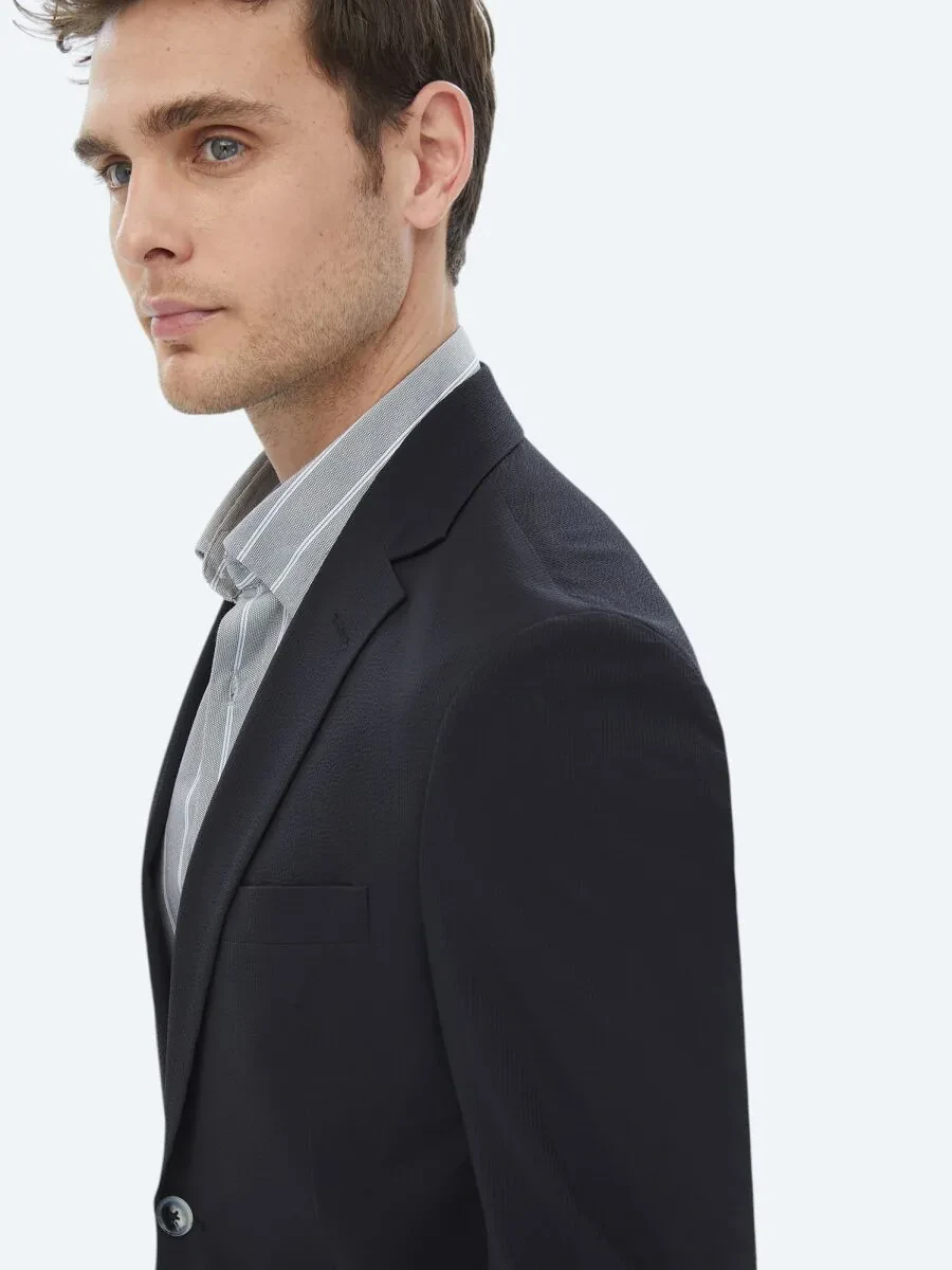Black Plain Modern Fit Suit - 7