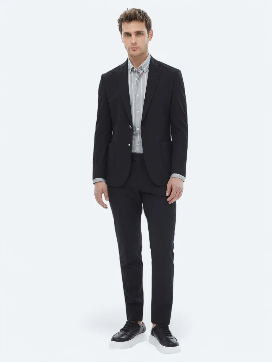 Black Plain Modern Fit Suit - 9