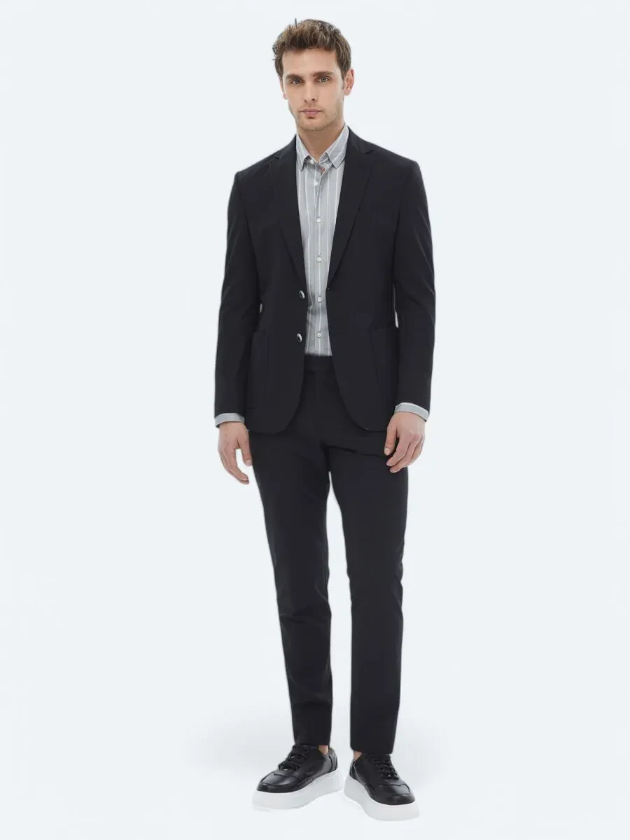 Black Plain Modern Fit Suit - 9