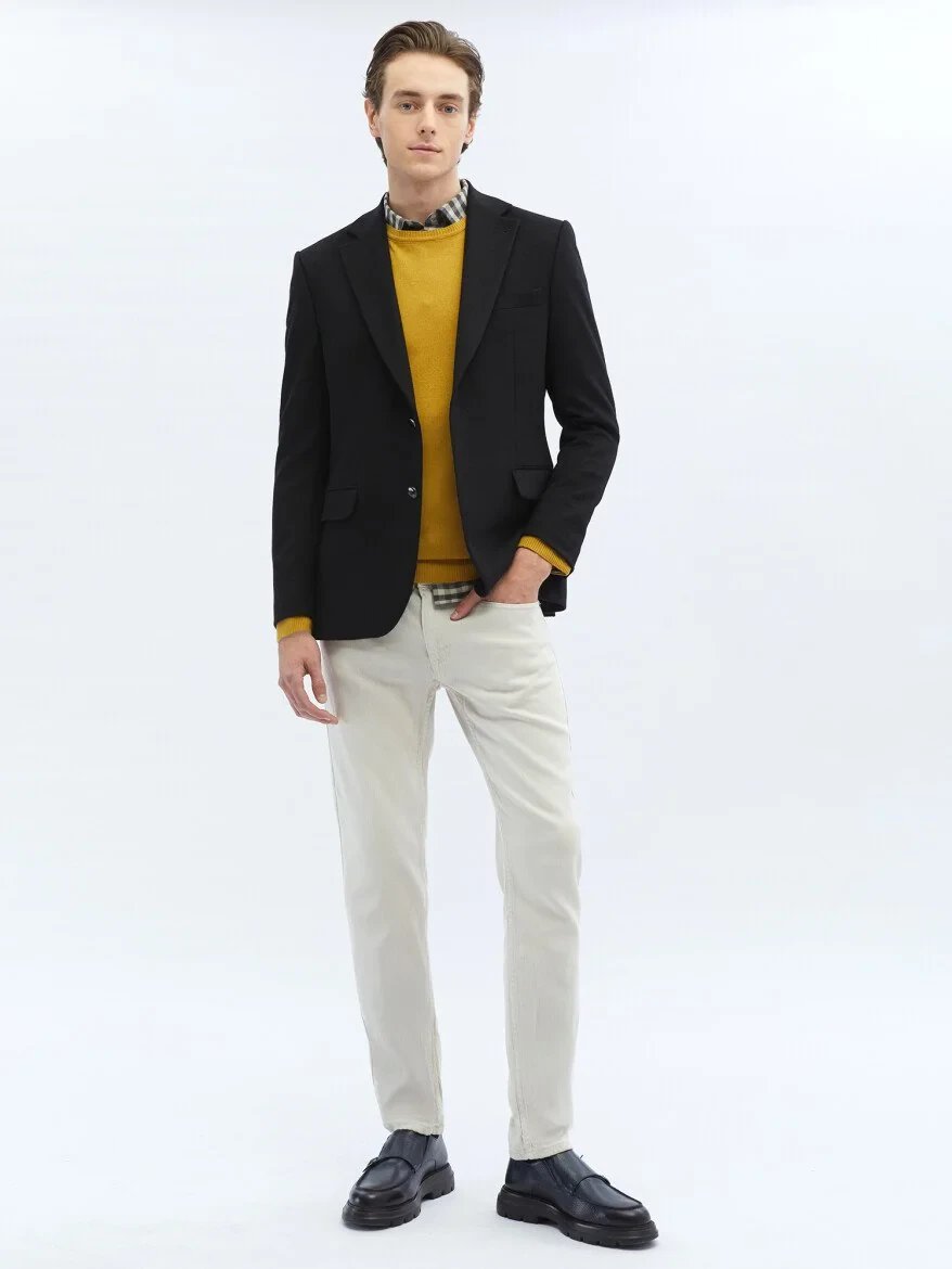 Black Plain Modern Fit Wool Blended Jacket - 2