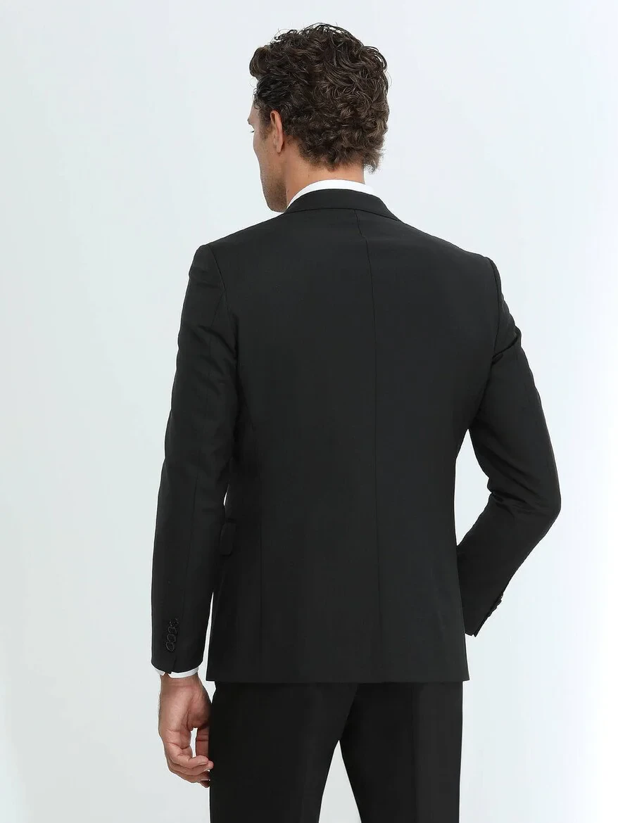 Black Plain Modern Fit Wool Blended Suit - 3