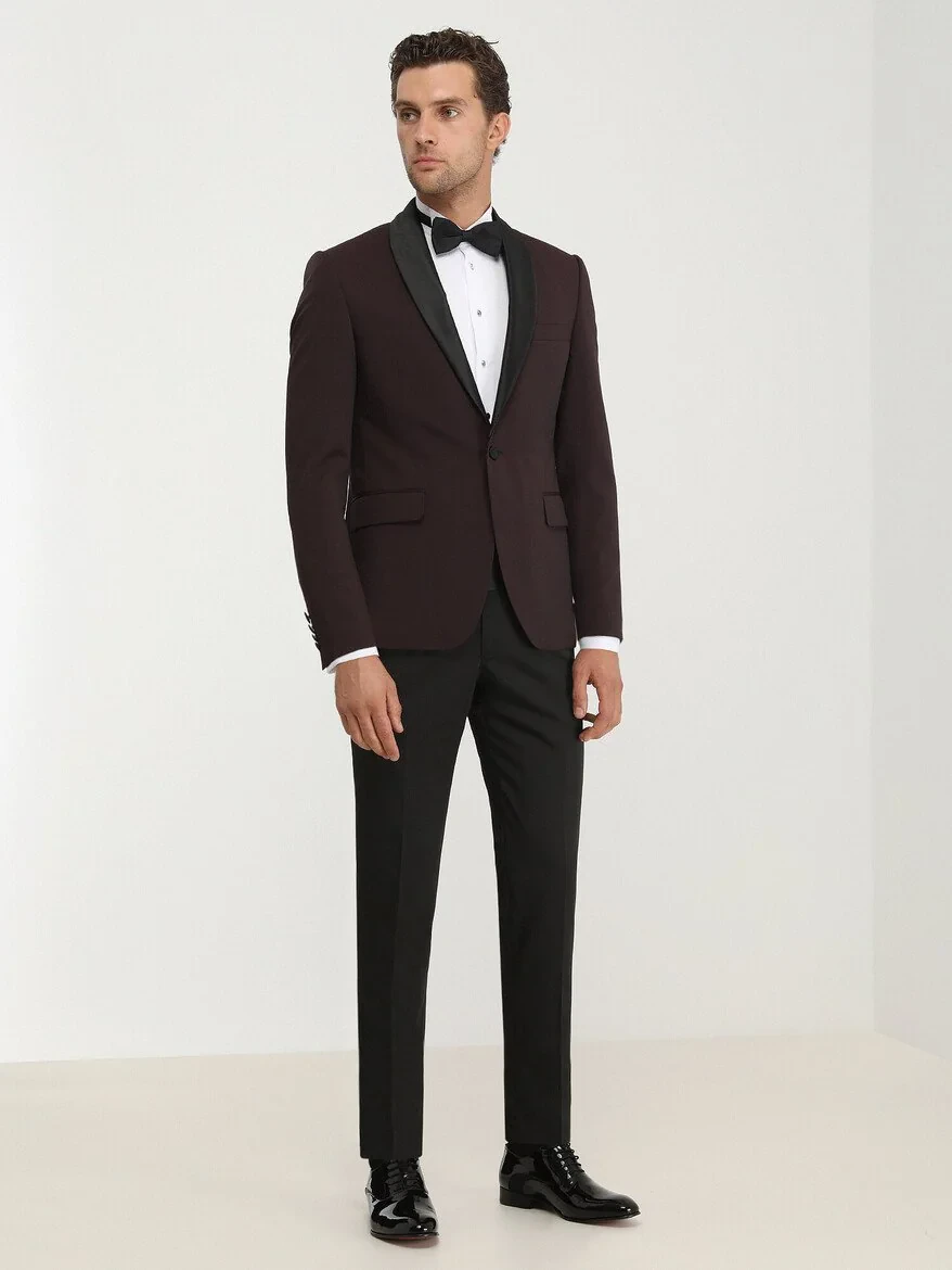 Black Plain Modern Fit Wool Blended Suit - 2