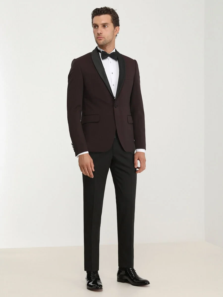 Black Plain Modern Fit Wool Blended Suit - 2