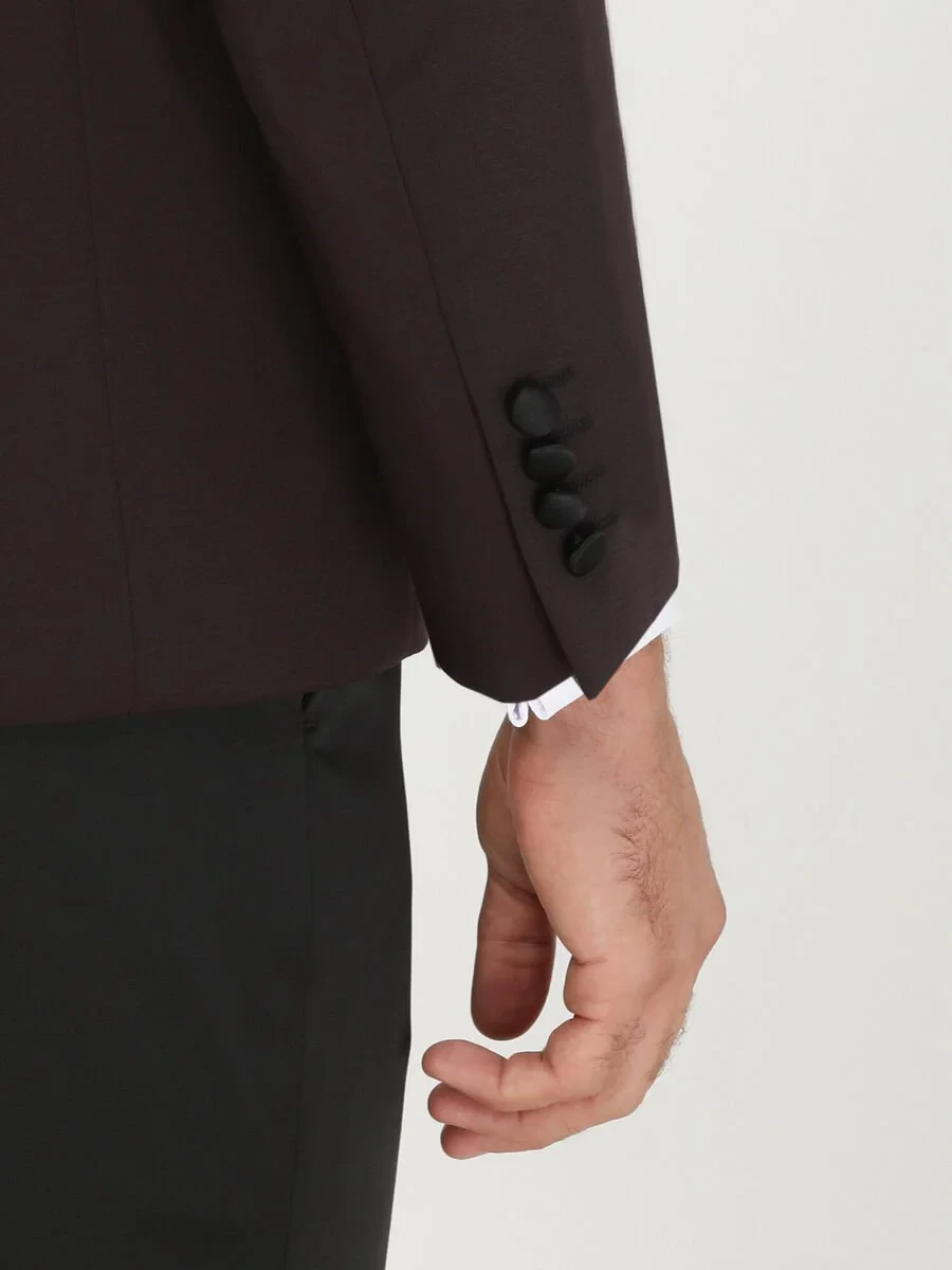 Black Plain Modern Fit Wool Blended Suit - 5