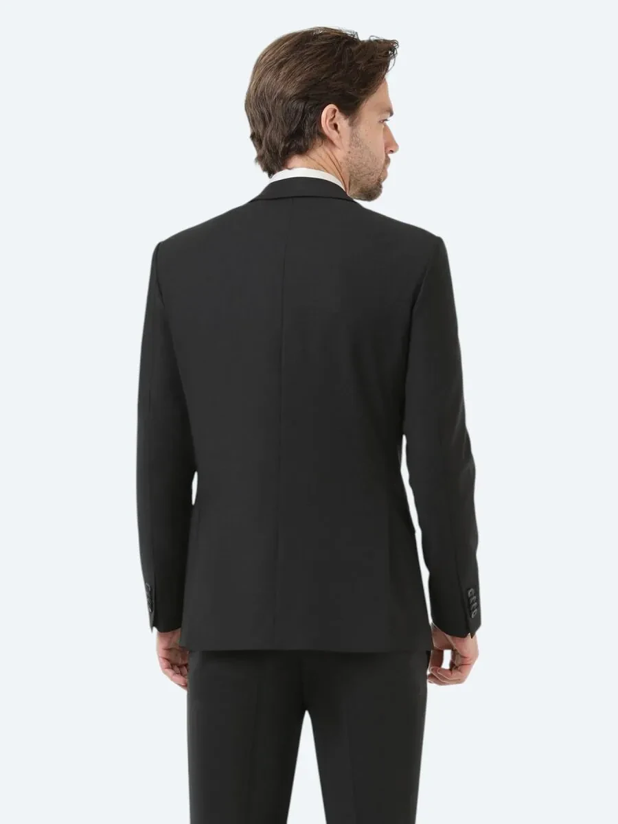 Black Plain Modern Fit Wool Blended Suit - 4