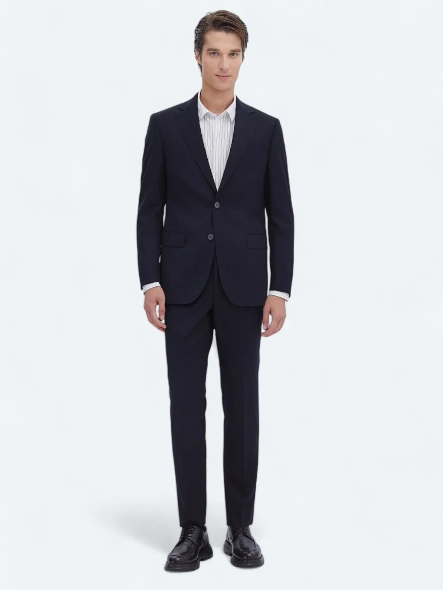 Black Plain Modern Fit Wool Blended Suit - 2