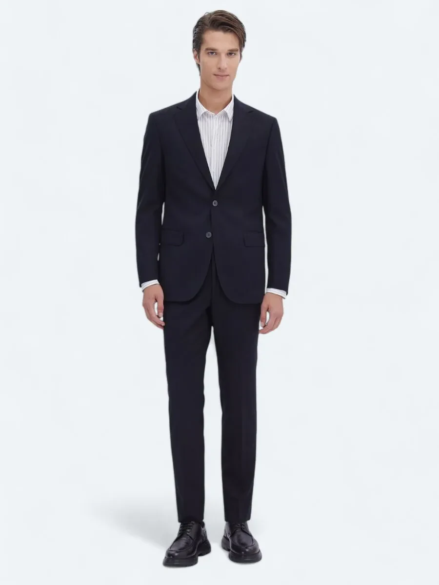 Black Plain Modern Fit Wool Blended Suit - 2