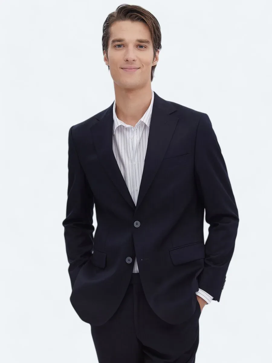 Black Plain Modern Fit Wool Blended Suit - 3