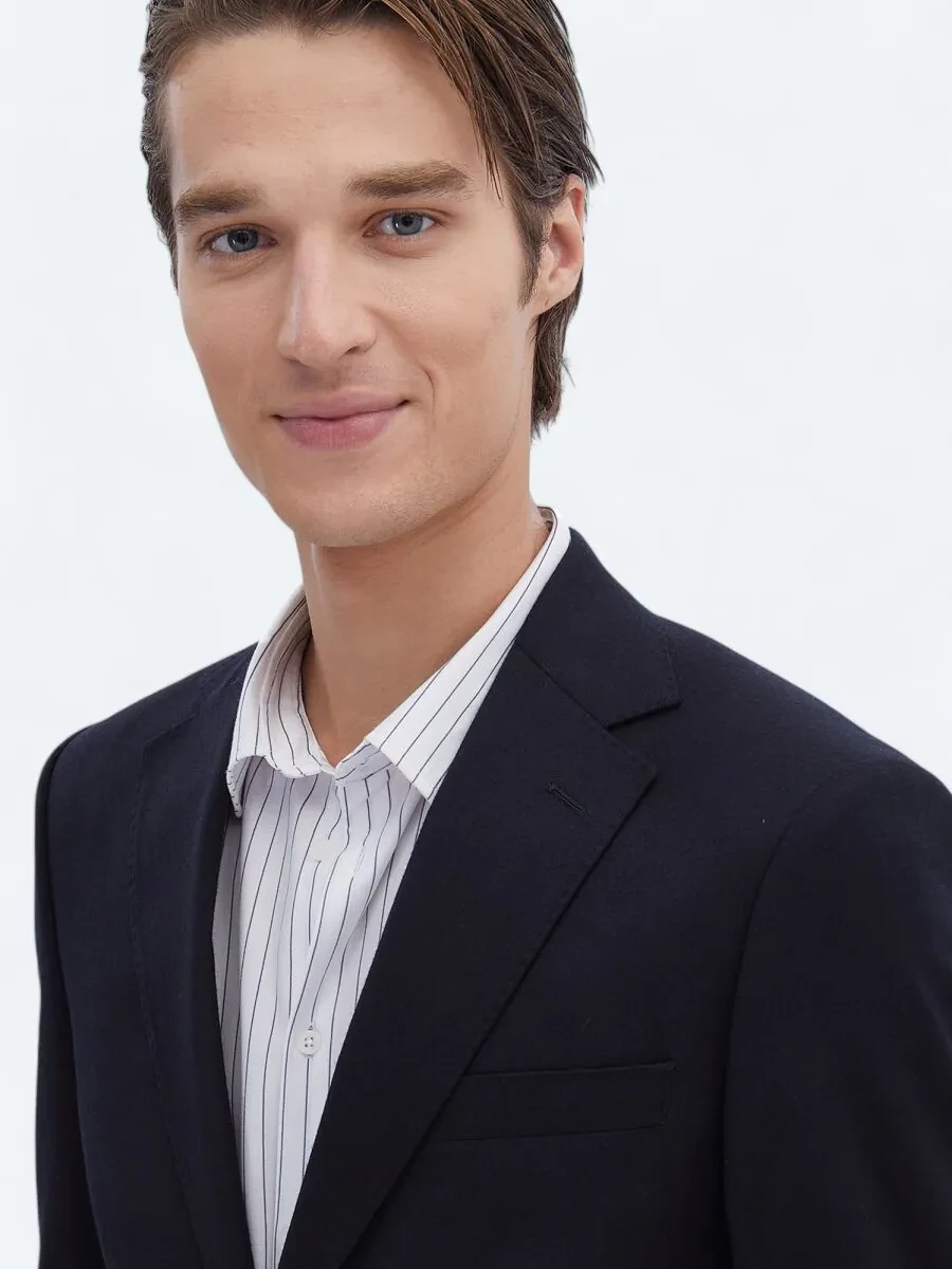 Black Plain Modern Fit Wool Blended Suit - 4