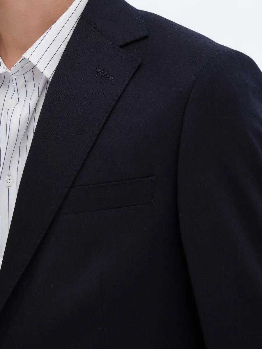 Black Plain Modern Fit Wool Blended Suit - 5