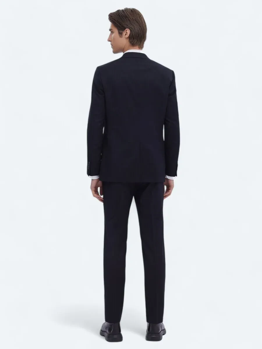 Black Plain Modern Fit Wool Blended Suit - 6
