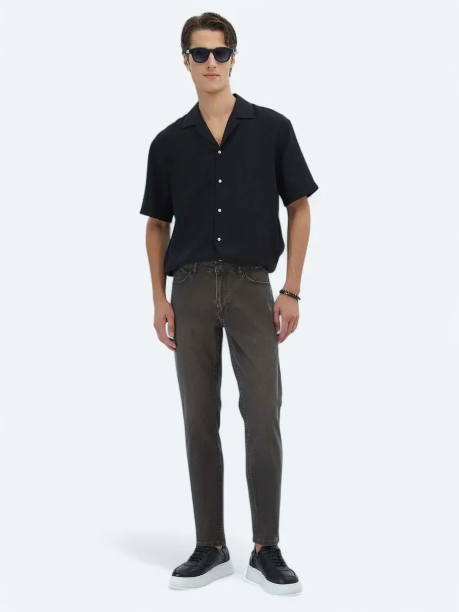 Black Plain Oversize Fit Weaving Casual Shirt - 2