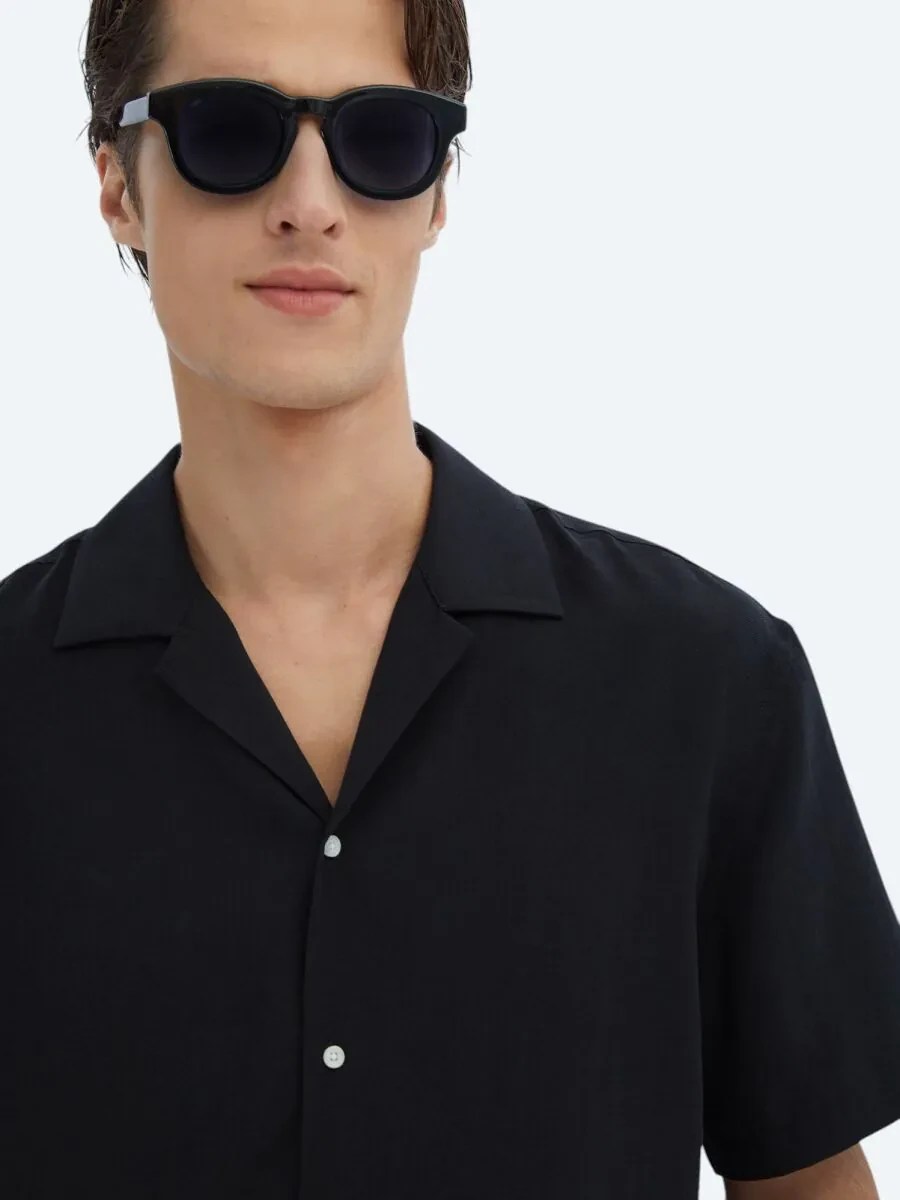 Black Plain Oversize Fit Weaving Casual Shirt - 3