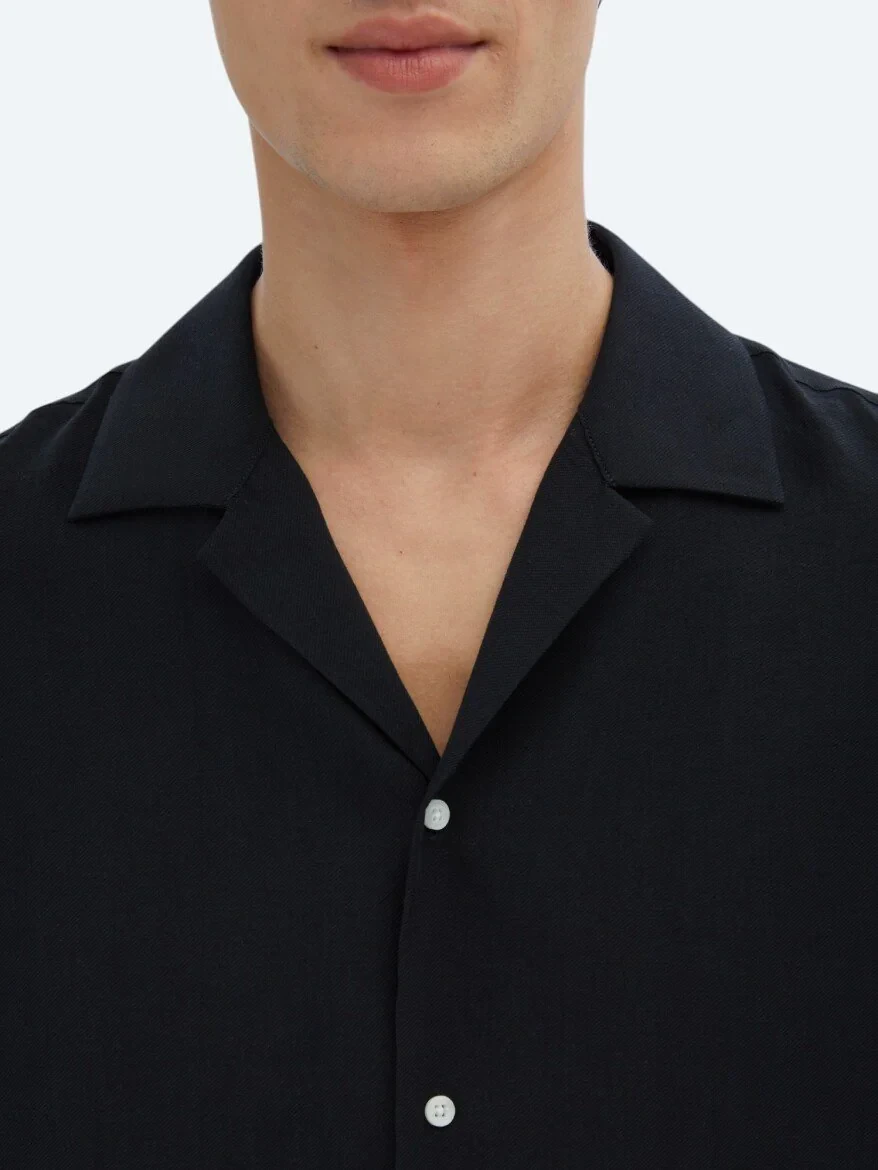 Black Plain Oversize Fit Weaving Casual Shirt - 4