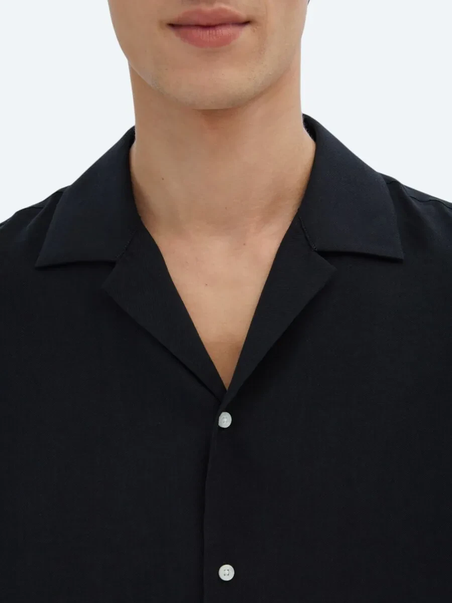 Black Plain Oversize Fit Weaving Casual Shirt - 4