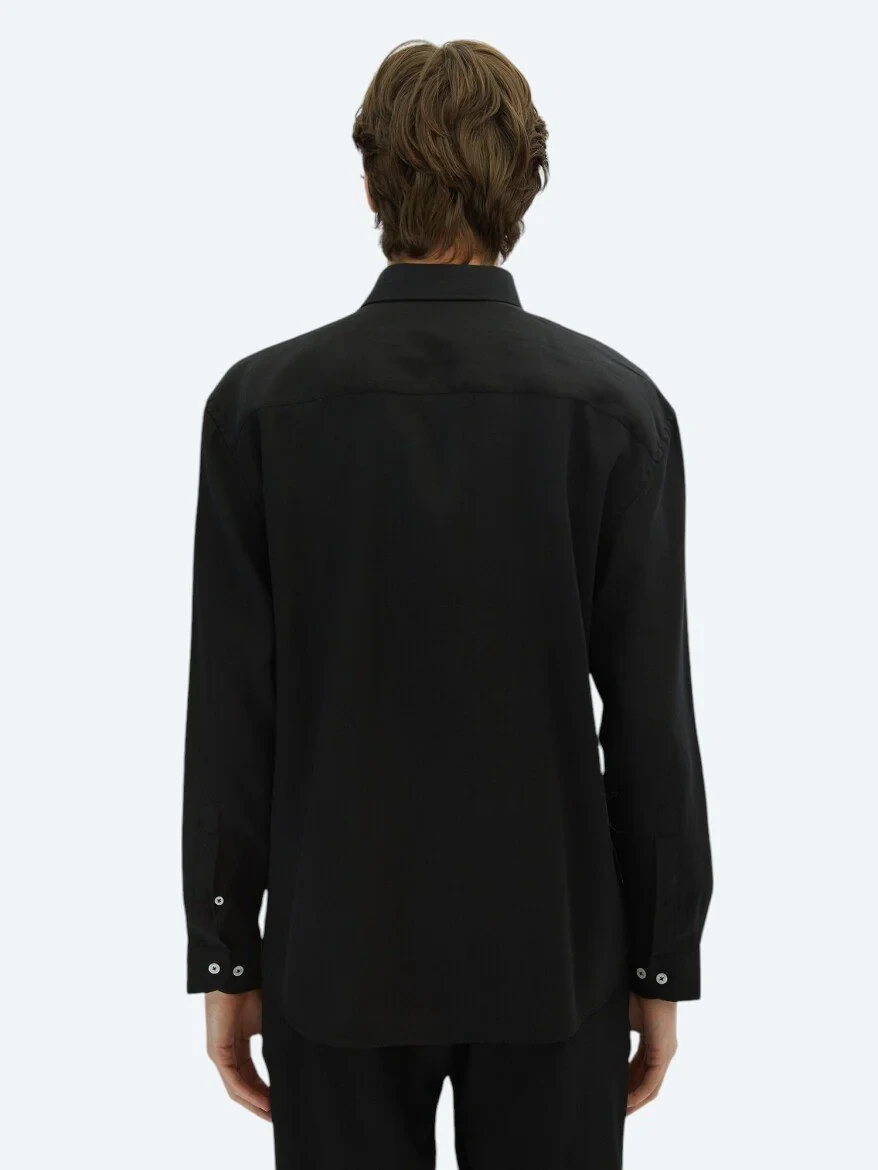 Black Plain Oversize Fit Weaving Casual Shirt 