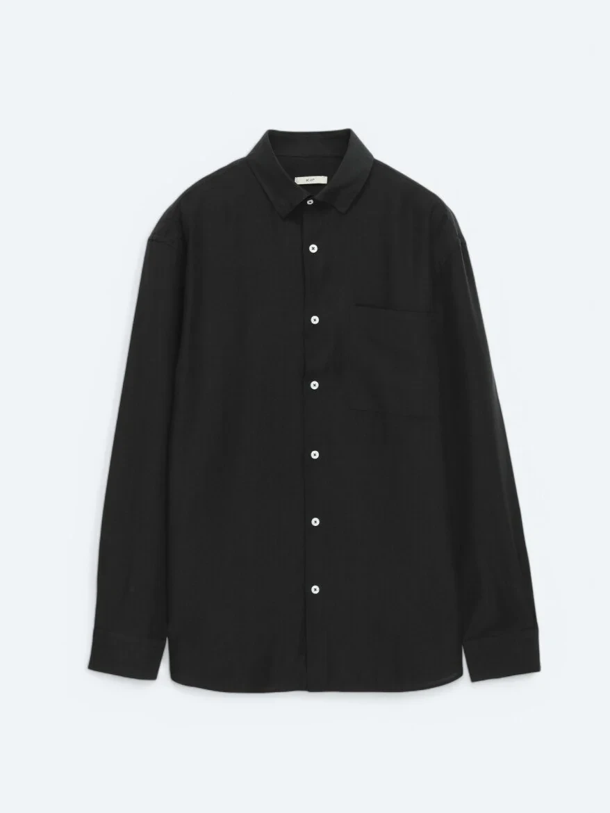 Black Plain Oversize Fit Weaving Casual Shirt - 5