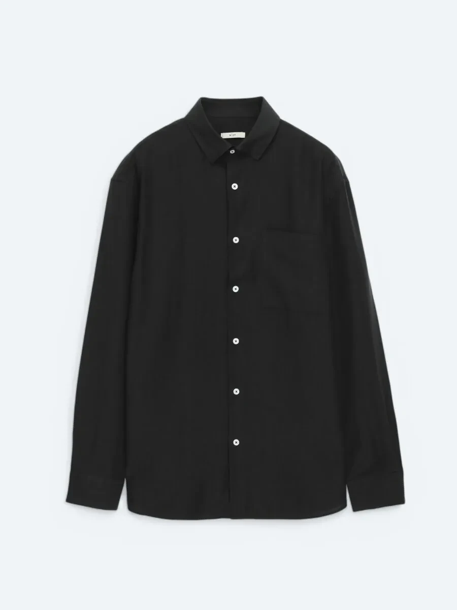 Black Plain Oversize Fit Weaving Casual Shirt - 5