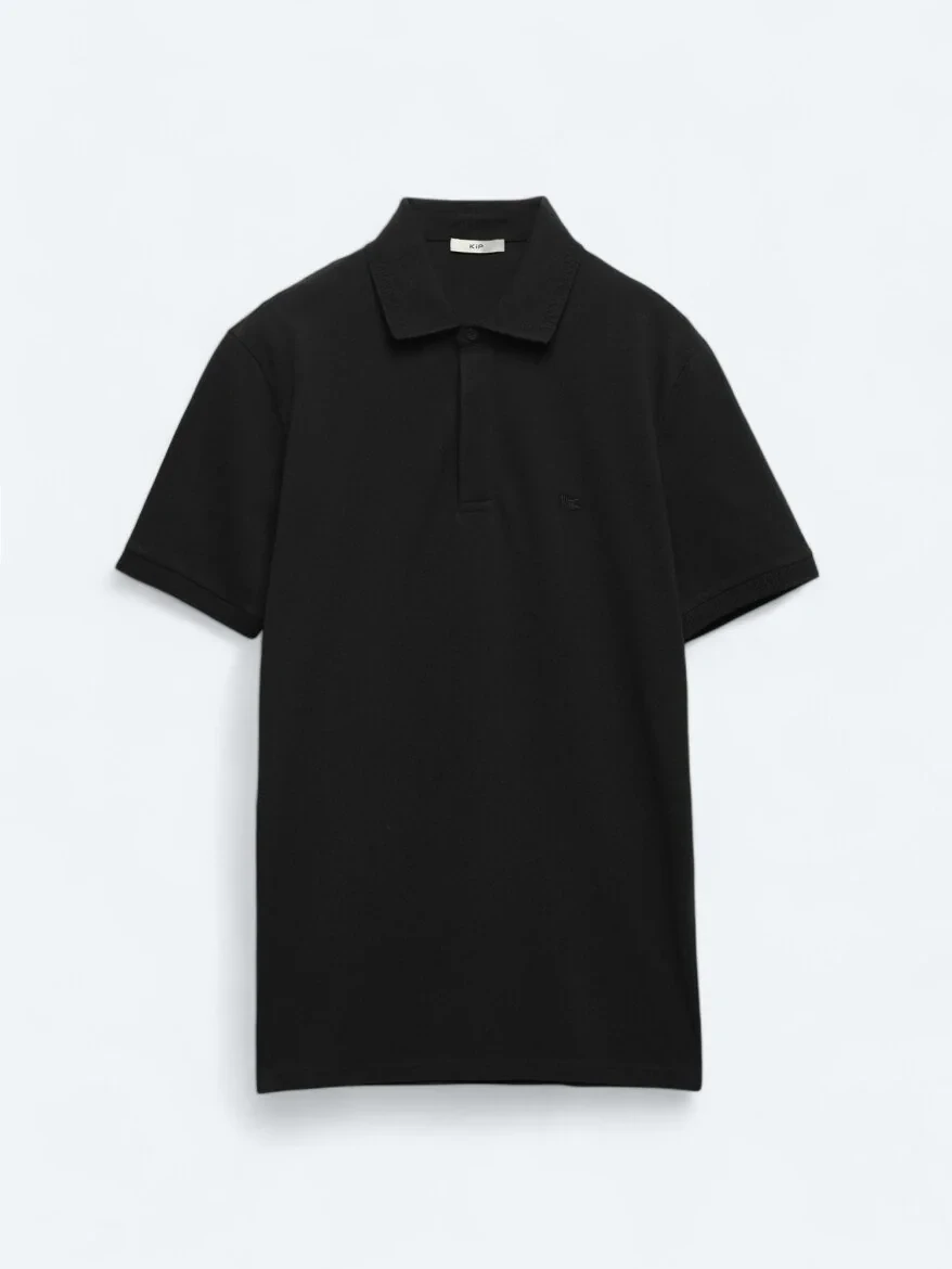 Black Plain Polo Neck 100% Cotton T-Shirt - 5
