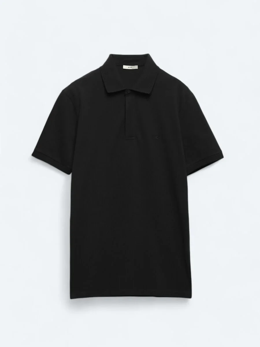 Black Plain Polo Neck 100% Cotton T-Shirt - 5