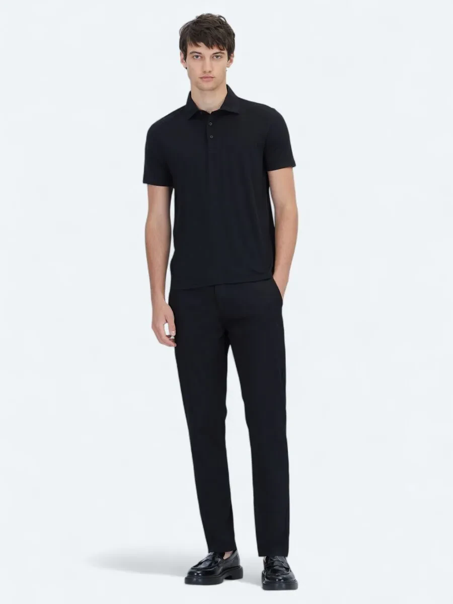 Black Plain Polo Neck T-Shirt - 2