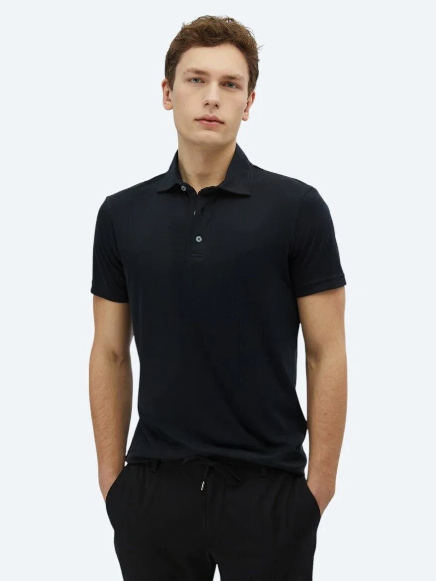 Black Plain Polo Neck T-Shirt - 1