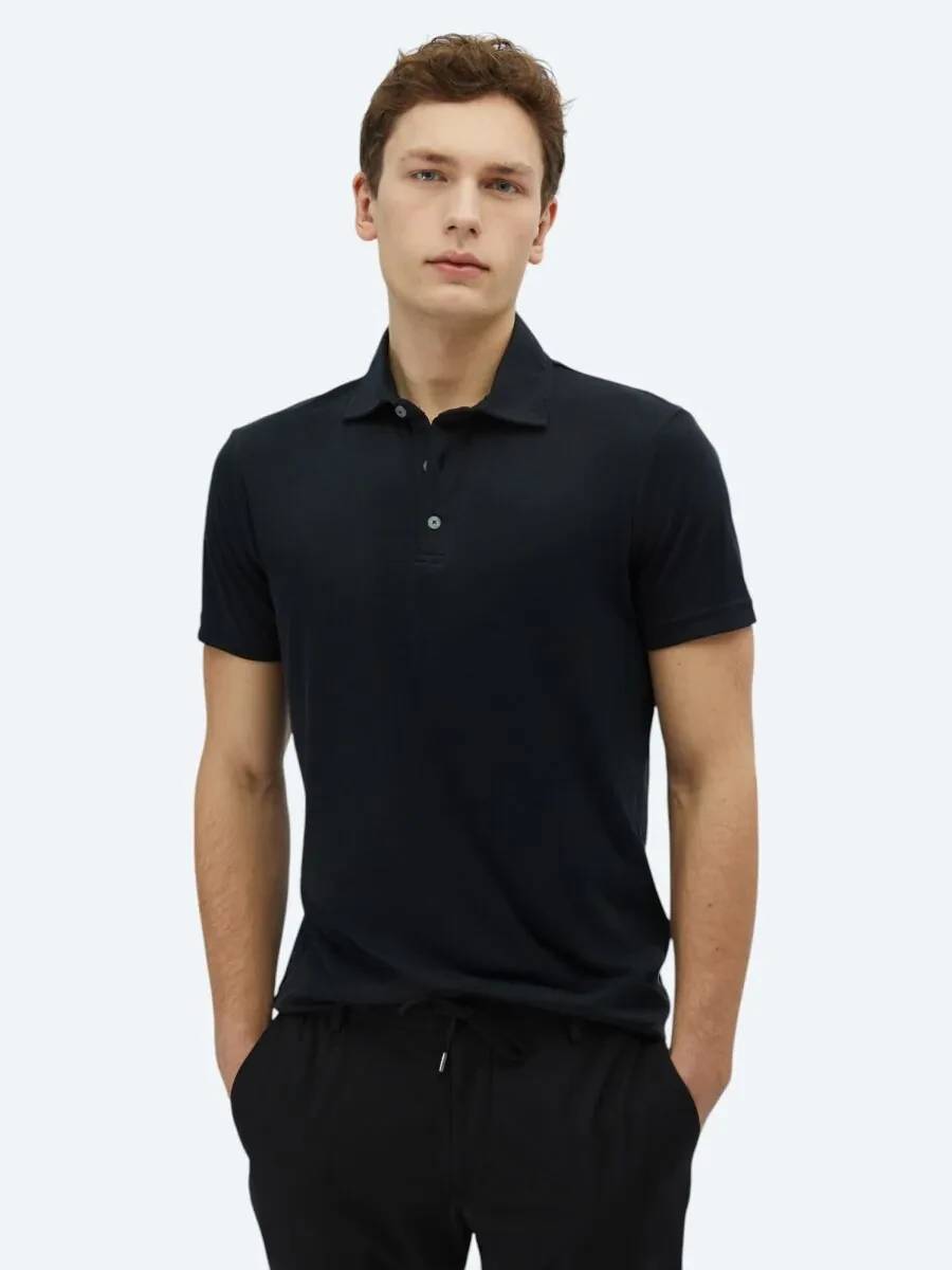 Black Plain Polo Neck T-Shirt - 1