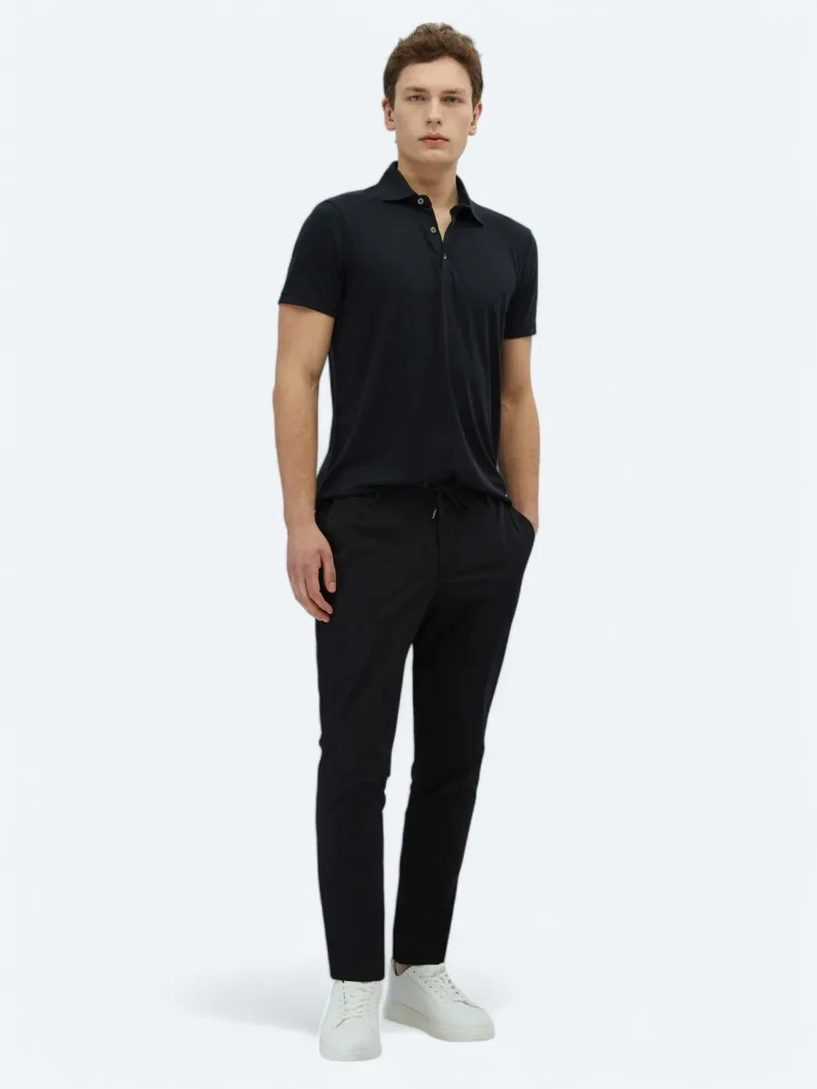 Black Plain Polo Neck T-Shirt - 2