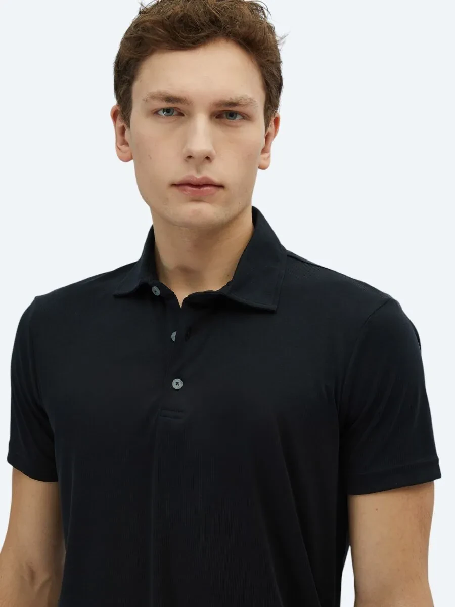 Black Plain Polo Neck T-Shirt - 3