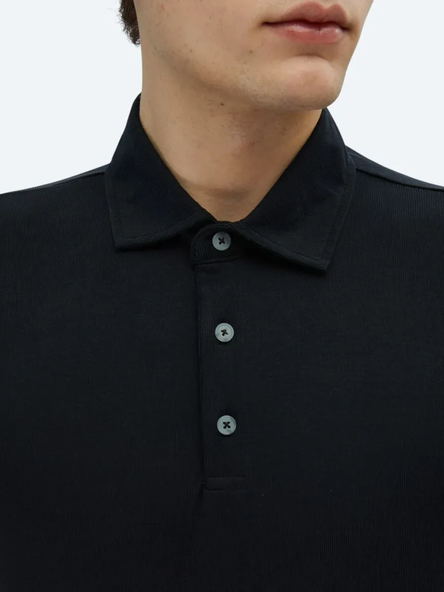 Black Plain Polo Neck T-Shirt - 4