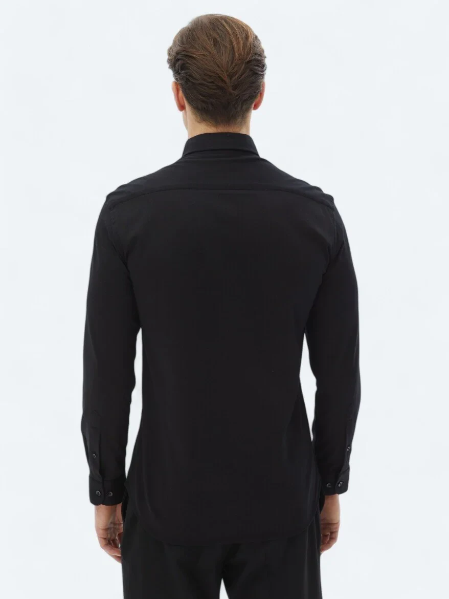 Black Plain Regular Fit Weaving Casual 100% Cotton Shirt - 6