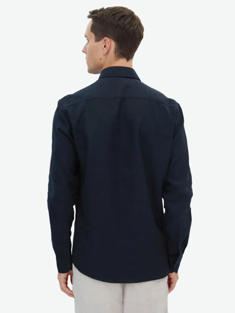 Black Plain Regular Fit Weaving Casual Cotton Blended Shirt - 5