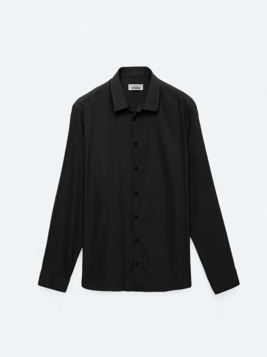Black Plain Regular Fit Weaving Casual Shirt - 8