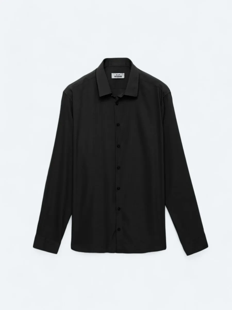 Black Plain Regular Fit Weaving Casual Shirt - 8