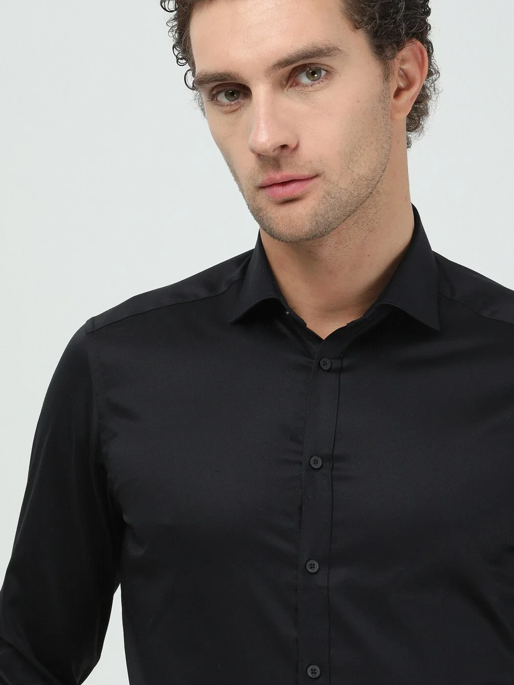Black Plain Regular Fit Weaving Classical 100% Cotton Shirt 
