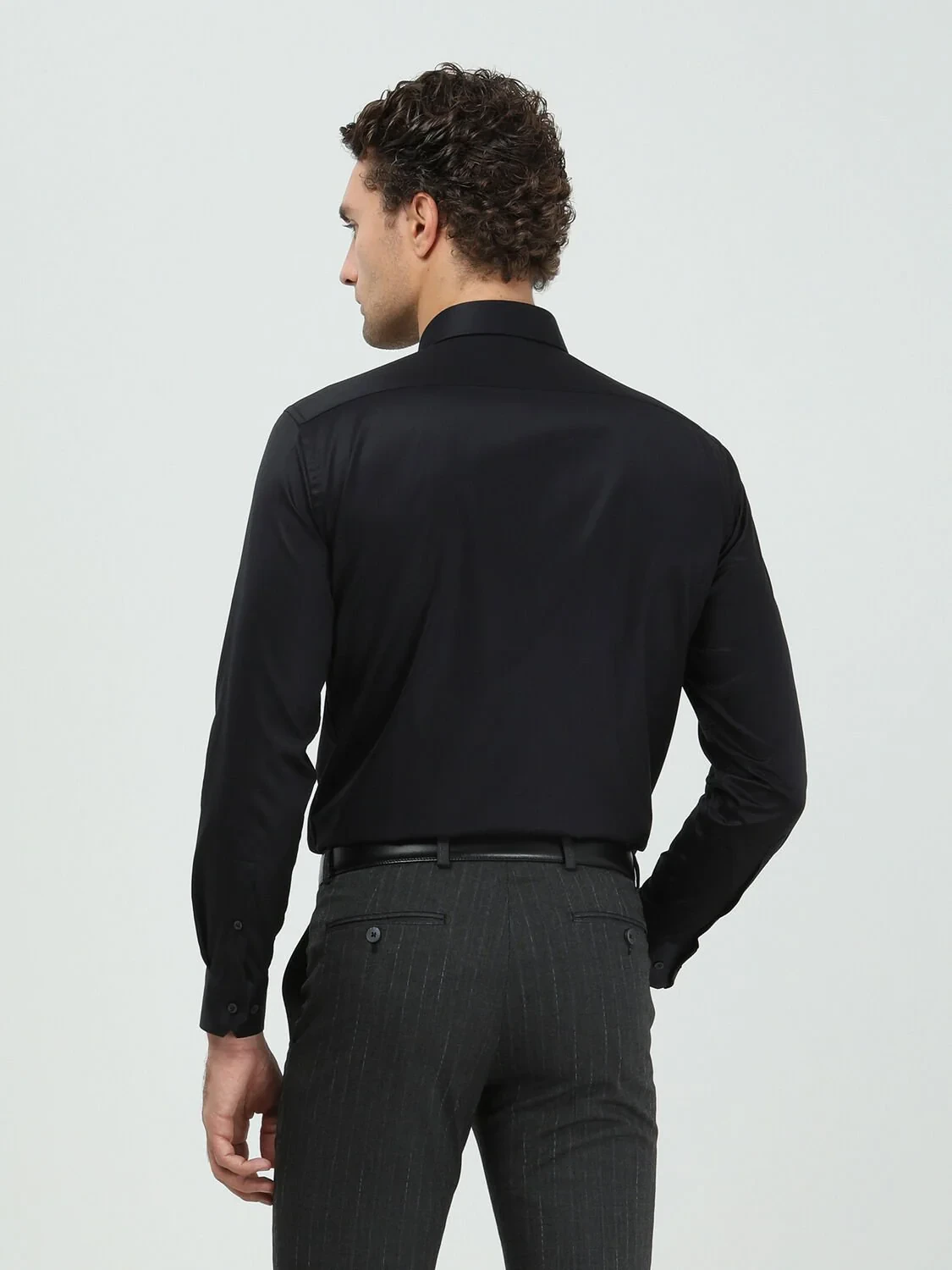 Black Plain Regular Fit Weaving Classical 100% Cotton Shirt - 5