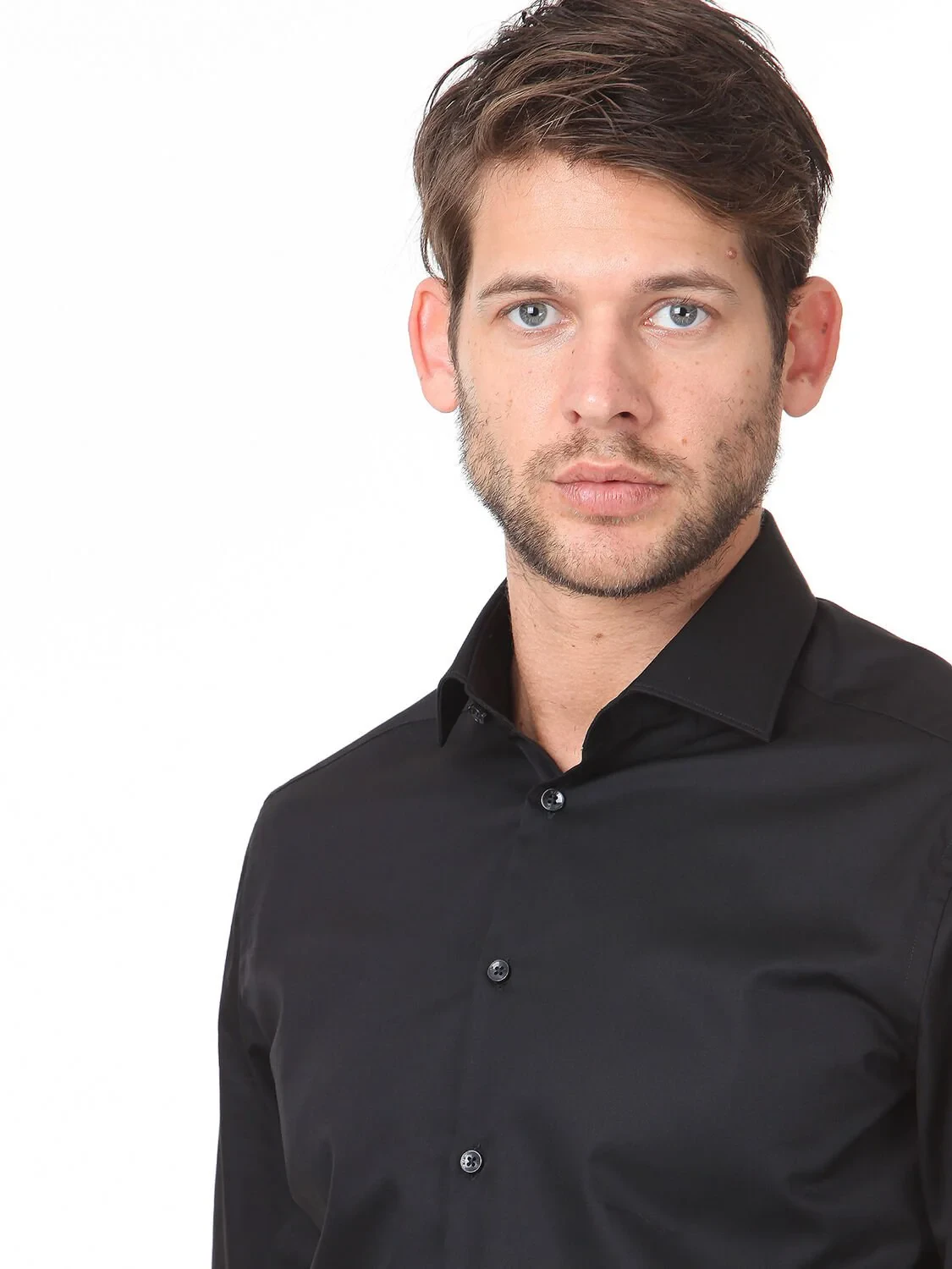 Black Plain Regular Fit Weaving Classical Cotton Blended Shirt - 2