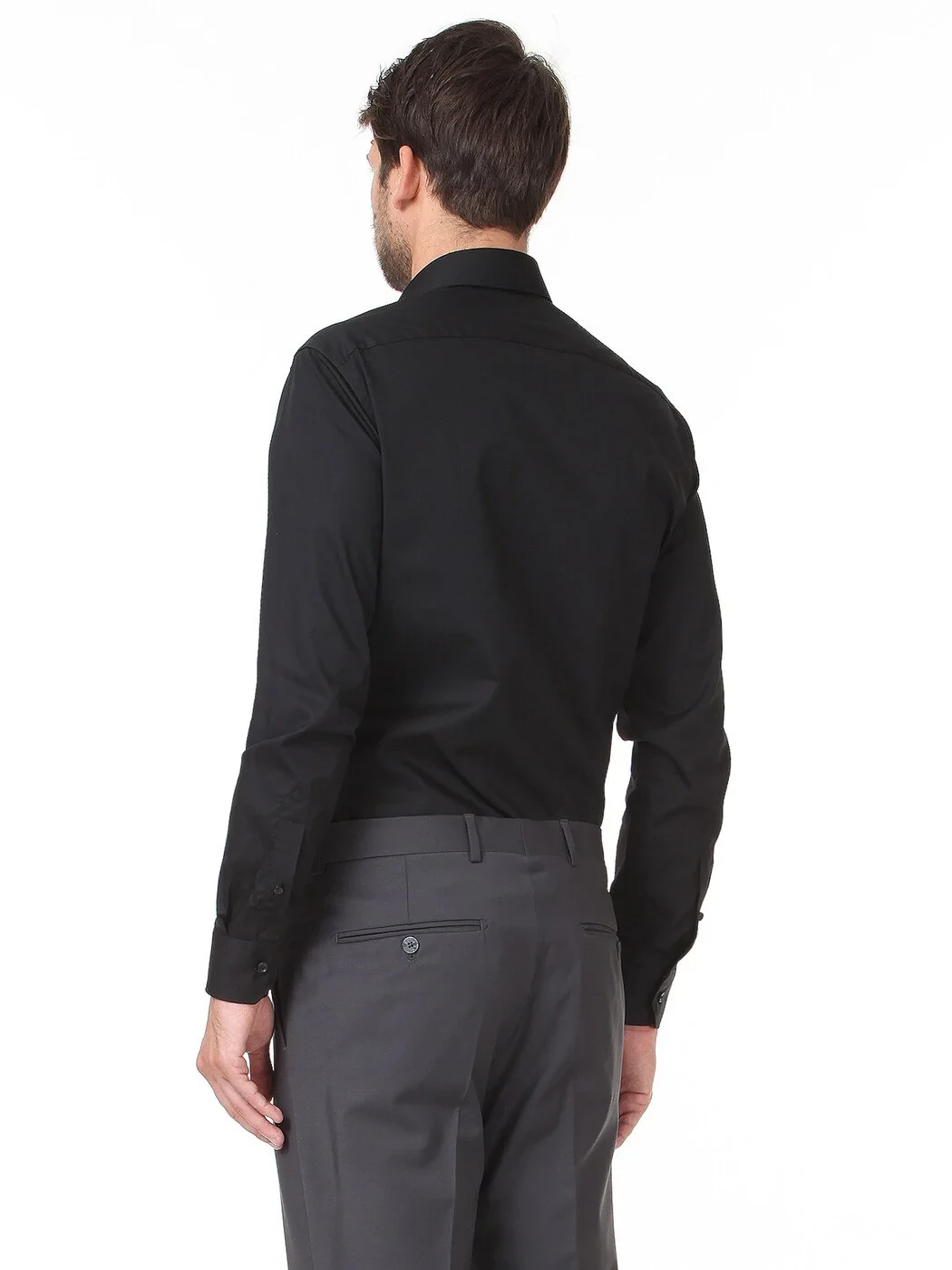 Black Plain Regular Fit Weaving Classical Cotton Blended Shirt 