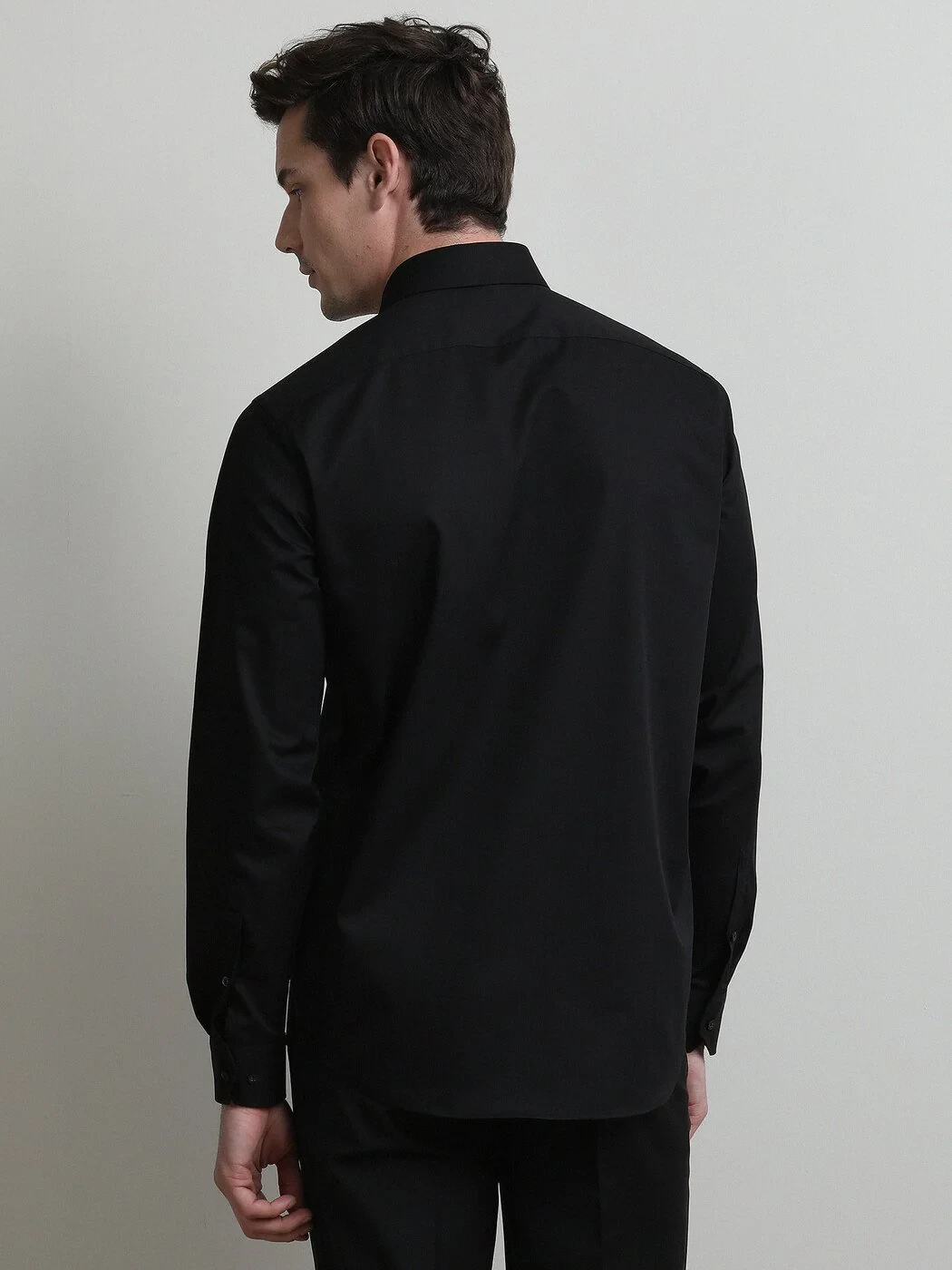 Black Plain Regular Fit Weaving Classical Cotton Blended Shirt - 5