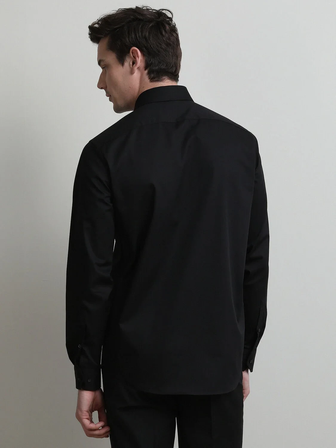 Black Plain Regular Fit Weaving Classical Cotton Blended Shirt - 5