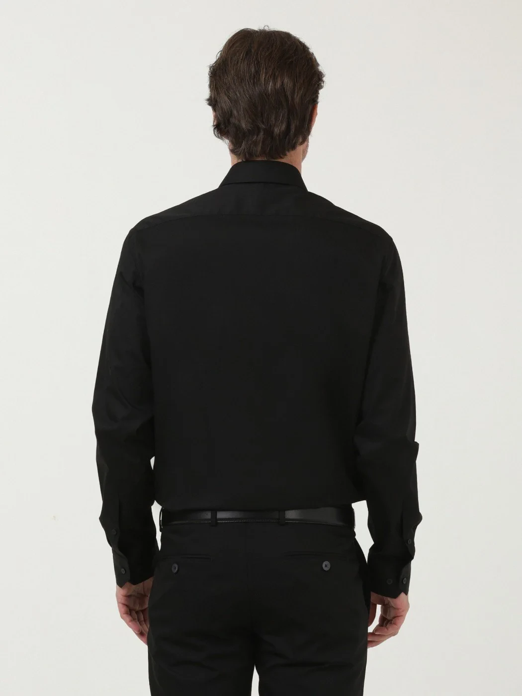 Black Plain Regular Fit Weaving Classical Cotton Blended Shirt - 4
