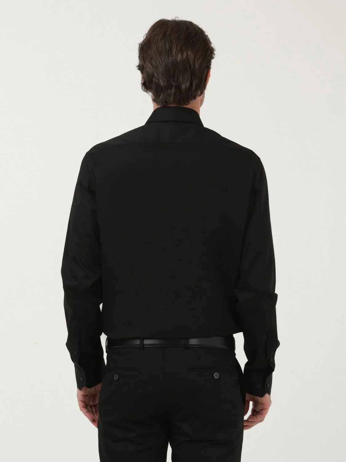 Black Plain Regular Fit Weaving Classical Cotton Blended Shirt - 4