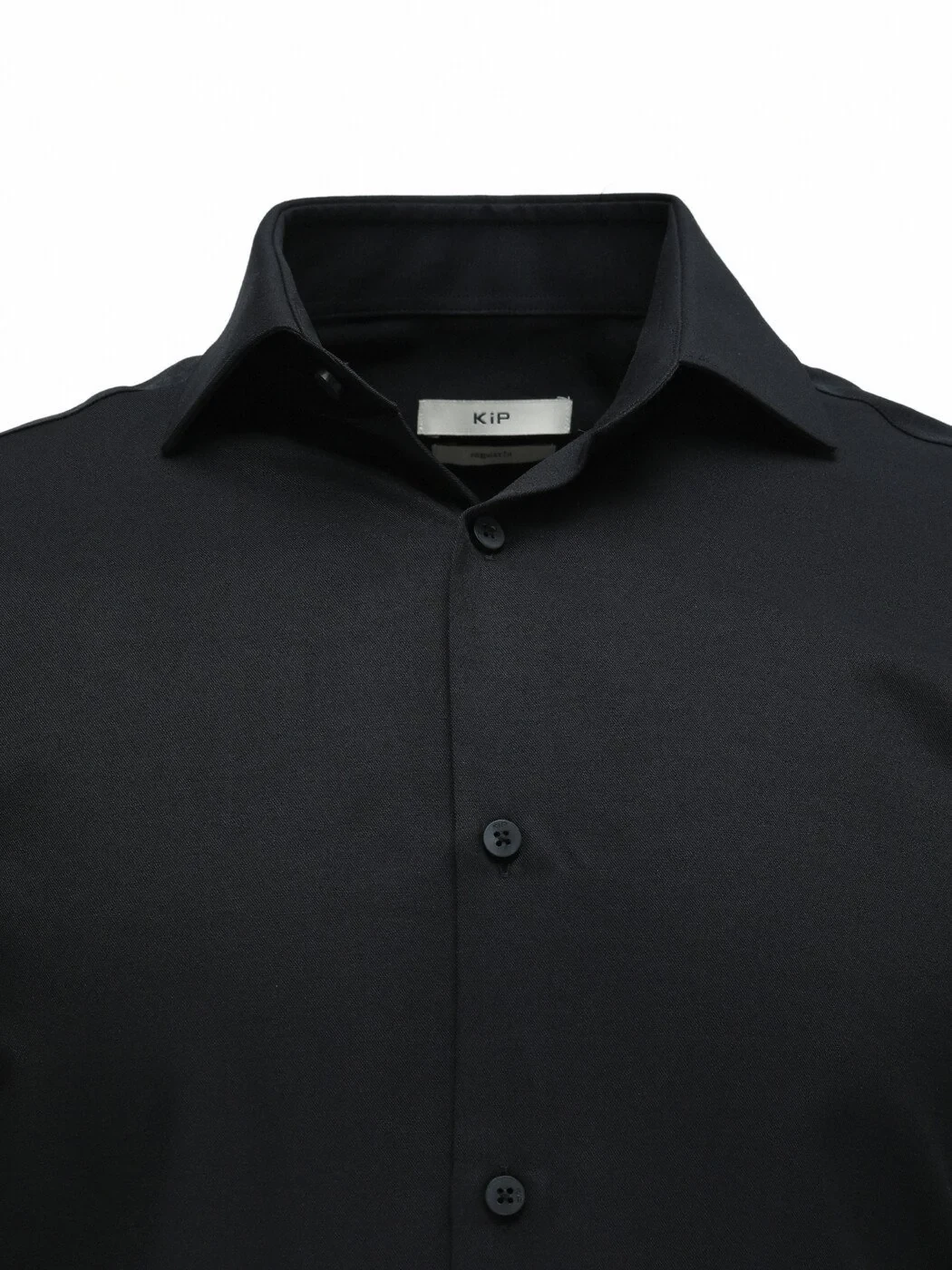 Black Plain Regular Fit Weaving Classical Cotton Blended Shirt - 2