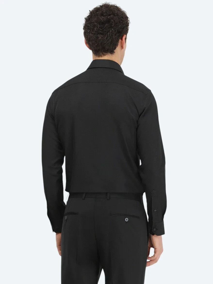 Black Plain Regular Fit Weaving Classical Cotton Blended Shirt 