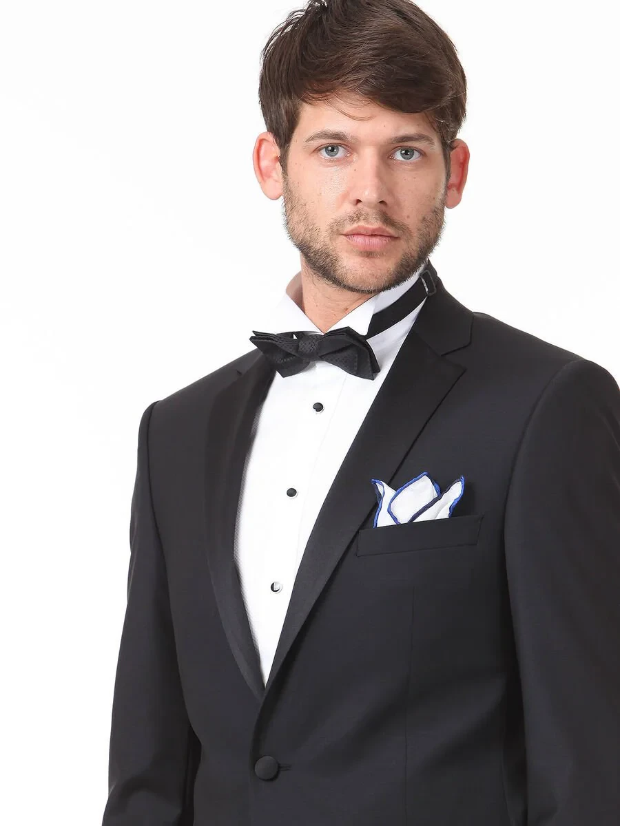Black Plain Slim Fit Butterfly Collar Weaving Tuxedo - 2