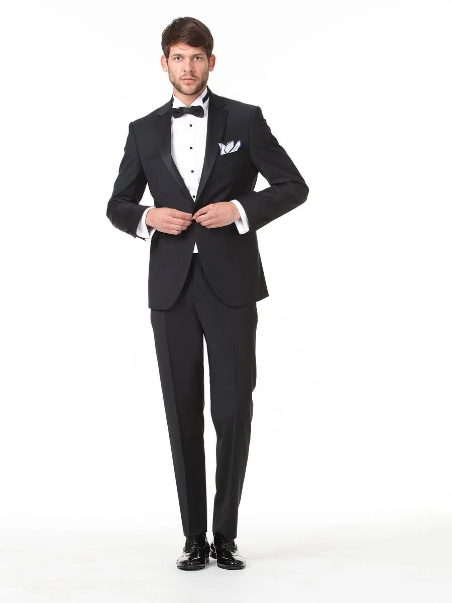 Black Plain Slim Fit Butterfly Collar Weaving Tuxedo - 3