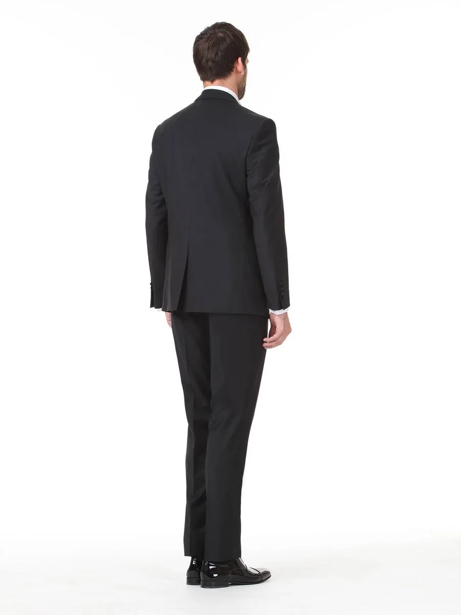 Black Plain Slim Fit Butterfly Collar Weaving Tuxedo - 4