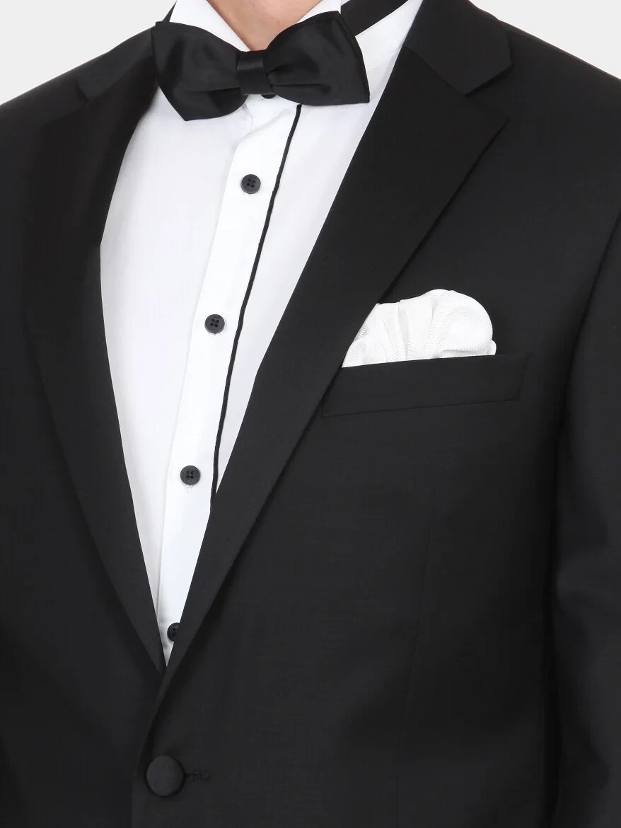 Black Plain Slim Fit Butterfly Collar Weaving Tuxedo - 2